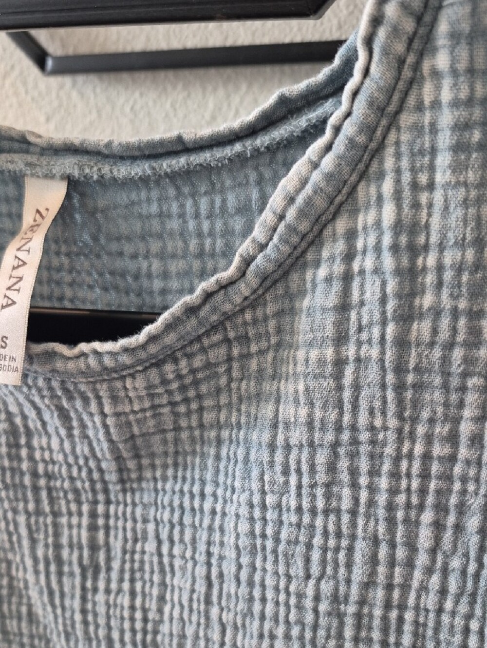 Zenana Outfitters Light Blue Crinkle Short Sleeve Tee - Picture 3 of 8
